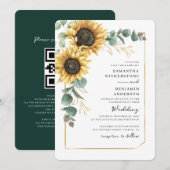 Sonnenblumen-Hochzeit mit floralem QR-Code Einladung (Vorne/Hinten)