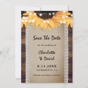 Sonnenblumen-Hochzeit mit Jute und Spitze Save The Date