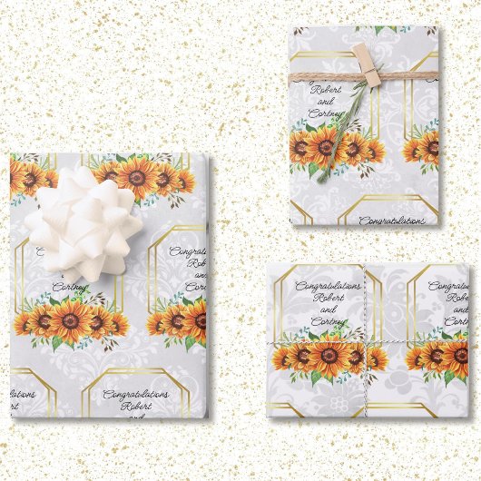 Sonnenblumen Hochzeit Personalisierte Namen auf Da Geschenkpapier Set