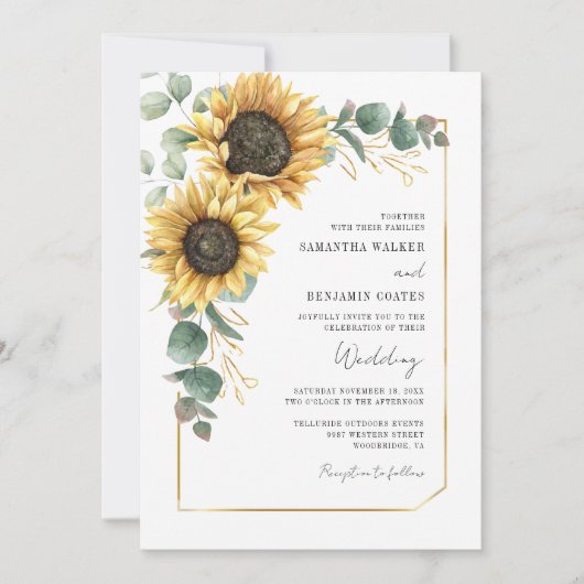 Sonnenblumen-Hochzeit QR Code All in One Einladung (Vorderseite)