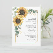 Sonnenblumen-Hochzeit QR Code All in One Einladung (Stehend Vorderseite)