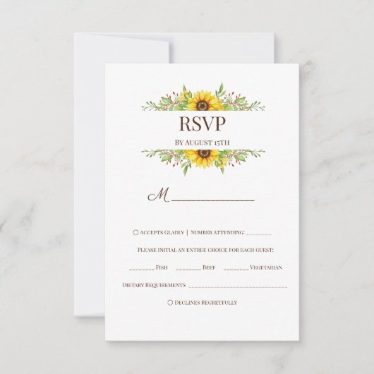 Sonnenblumen Hochzeit romantisch Sommerzeit RSVP Karte (Vorderseite)
