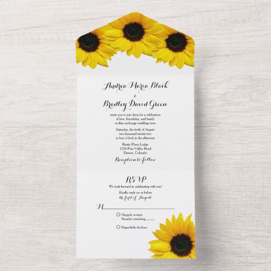 Sonnenblumen Hochzeit RSVP alles in einer Einladun All In One Einladung (Innen Boden)