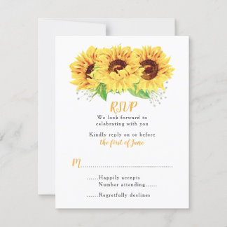 Sonnenblumen Hochzeit RSVP Card Wasserfarben