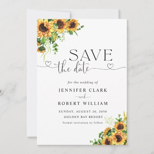 Sonnenblumen-Hochzeit Save The Date (Vorderseite)