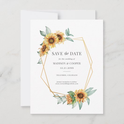 Sonnenblumen-Hochzeit speichern Sie das Datum (Vorderseite)