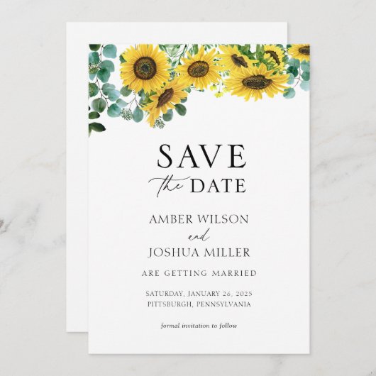 Sonnenblumen-Hochzeit speichern Sie das Datum Einladung (Vorne/Hinten)