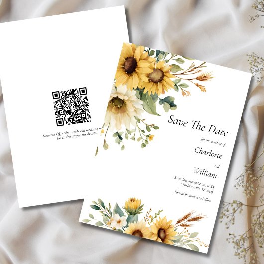 Sonnenblumen-Hochzeit Termin QR-Code Einladung