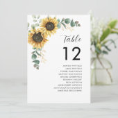 Sonnenblumen Hochzeit Tisch Nummer 12 Sitzordnung Einladung (Stehend Vorderseite)