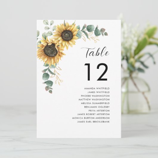 Sonnenblumen Hochzeit Tischnummer 12 Sitzplan (Stehend Vorderseite)