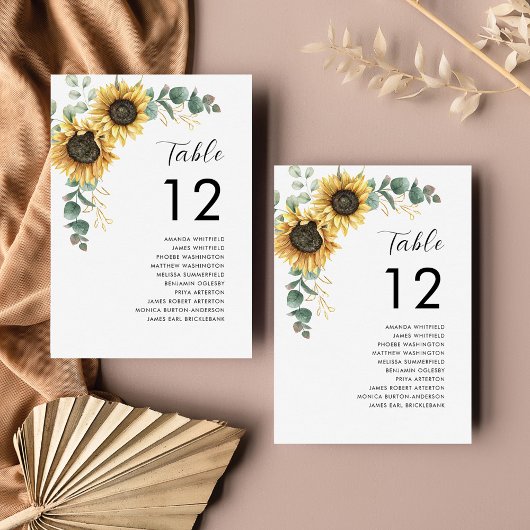 Sonnenblumen Hochzeit Tischnummer 12 Sitzplan