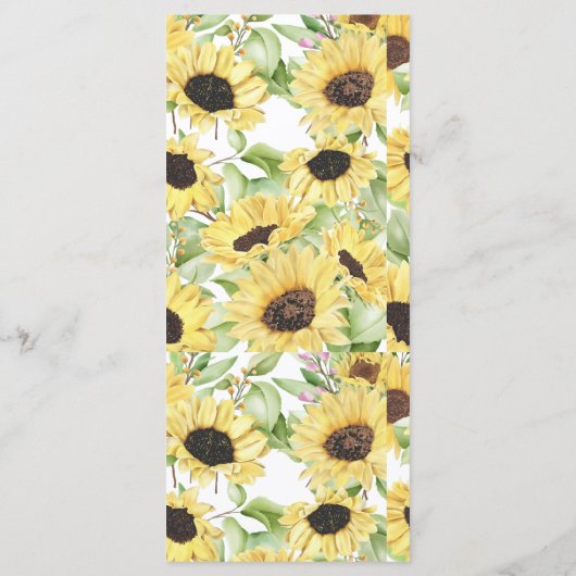 Sonnenblumen Hochzeiten-Brautparty-Menü Menükarte (Rückseite)