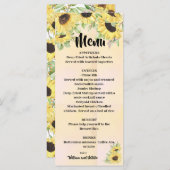 Sonnenblumen Hochzeiten-Brautparty-Menü Menükarte (Vorne/Hinten)
