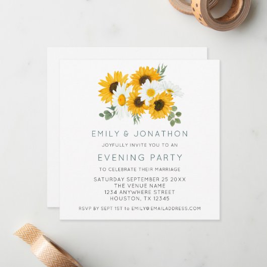 Sonnenblumen Hochzeitliches Abend Party Mitteilungskarte (Vorderseite/Rückseite Beispiel)