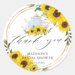 Sonnenblumen-Hochzeits-Baby-Shower-Tee-Party-Danke Runder Aufkleber