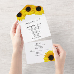 Sonnenblumen-Hochzeits-RSVP-Einladung in einem All In One Einladung