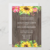 Sonnenblumen Hochzeitseinladung mit Holz Hintergru Einladung (Vorderseite)