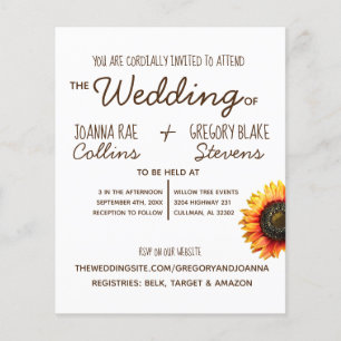 Sonnenblumen-Hochzeitseinladung Postkarte Flyer