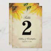 Sonnenblumen Hochzeitsempfang Tischnummer Zwei (Vorne/Hinten)
