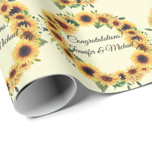 Sonnenblumen-Hochzeitsgratulationen Namen hinzufüg Geschenkpapier