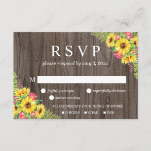 Sonnenblumen-Hochzeitskarte für Holz RSVP Karte