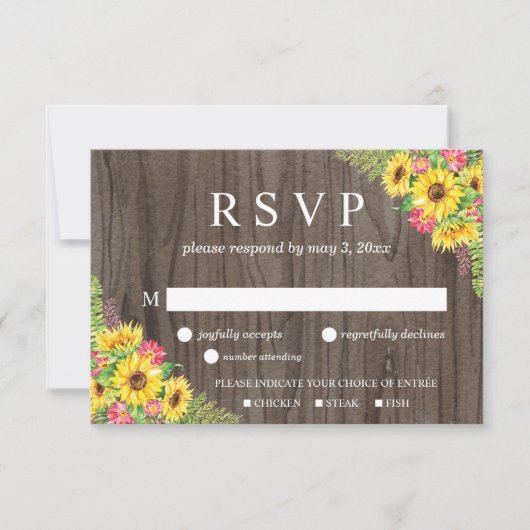 Sonnenblumen-Hochzeitskarte für Holz RSVP Karte (Vorderseite)