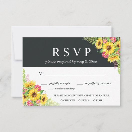 Sonnenblumen-Hochzeitskarte mit Abendauswahl RSVP Karte (Vorderseite)