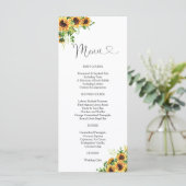 Sonnenblumen-Hochzeitsmenü Menükarte (Stehend Vorderseite)