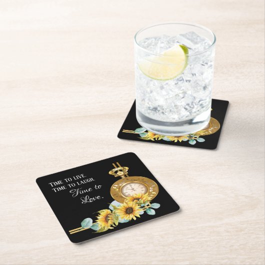 Sonnenblumen Hochzeitspapier-Untersetzer (schwarz) Rechteckiger Pappuntersetzer (Vor Ort)