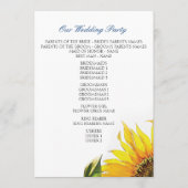 Sonnenblumen-Hochzeitsprogramm Gelb Programm (Rückseite)