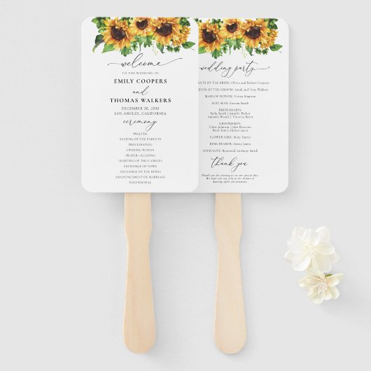 Sonnenblumen Hochzeitsprogramm Hand Fan Fächer (Vorne und Hinten)