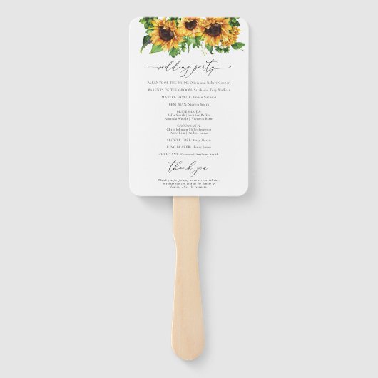 Sonnenblumen Hochzeitsprogramm Hand Fan Fächer (Rückseite)