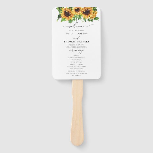 Sonnenblumen Hochzeitsprogramm Hand Fan Fächer (Vorderseite)