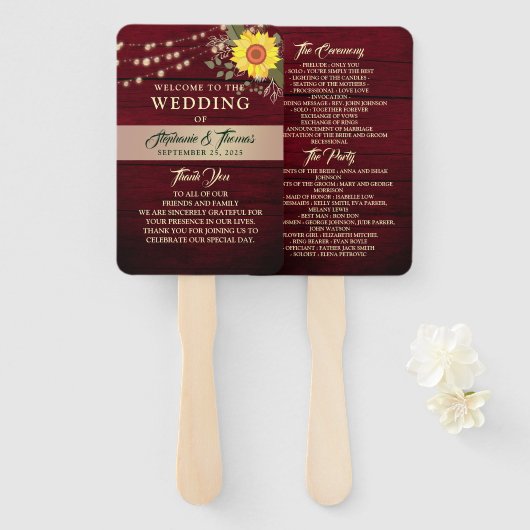 Sonnenblumen-Hochzeitsprogramm-Handfächer Fächer (Vorne und Hinten)