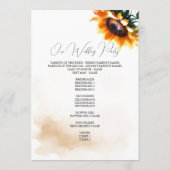 Sonnenblumen-Hochzeitsprogramm - Vintage Programm (Rückseite)