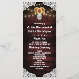 Sonnenblumen-Hochzeitsprogramme Mason Jar Holz Spi Programm