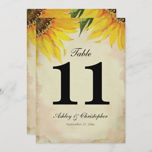 Sonnenblumen Hochzeitssaison Tischnummer Eleven (Vorne/Hinten)