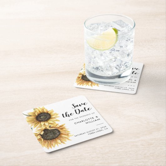 Sonnenblumen-Hochzeitsskritik speichern Sie das Da Rechteckiger Pappuntersetzer (Vor Ort)