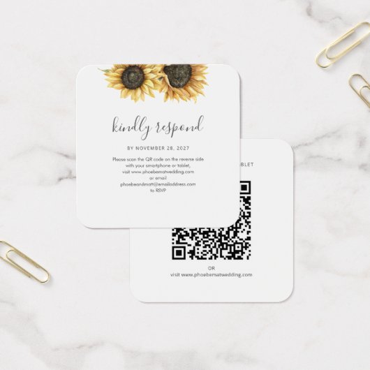 Sonnenblumen-Hochzeitswebsite QR-Code RSVP-Beilage (Büro)