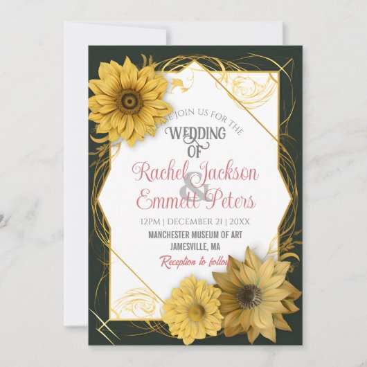 Sonnenblumen Hochzeitsweich Farbe anpassen Gold Ra Einladung (Vorderseite)