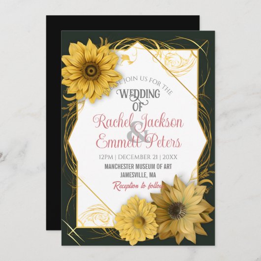 Sonnenblumen Hochzeitsweich Farbe anpassen Gold Ra Einladung (Vorne/Hinten)