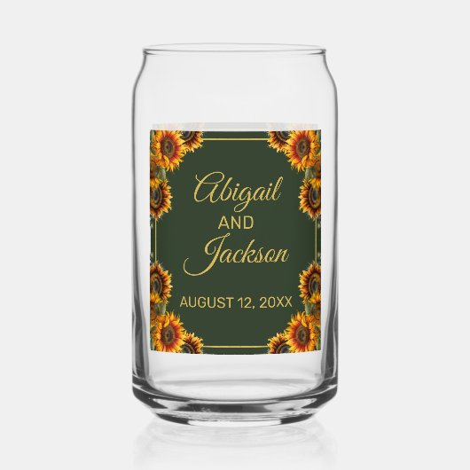 Sonnenblumen Hochzeitwald Grün & Gold Dosenglas (Rückseite)