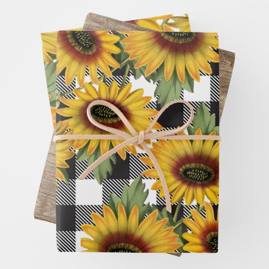 Sonnenblumen Holz Büffel Kariert Geschenkpapier Set (Beispiel)