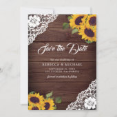 Sonnenblumen Holz Foto QR Code Hochzeit Save The Date (Vorderseite)