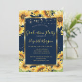 Sonnenblumen, Holz, Frame Navy Blue Abschluss Einladung (Stehend Vorderseite)