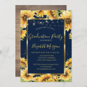 Sonnenblumen, Holz, Frame Navy Blue Abschluss Einladung (Vorne/Hinten)