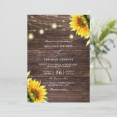 Sonnenblumen-Holz- & Mason-Glas-Budget-QR-Code-Hoc Einladung (Stehend Vorderseite)
