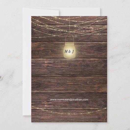 Sonnenblumen Holz & Mason Jar String Lights Hochze Einladung (Rückseite)