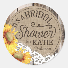 Sonnenblumen Holz Spitzen Rustikales Brautparty La Runder Aufkleber
