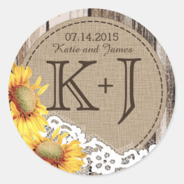 Sonnenblumen Holz Spitzen Rustikales Land Hochzeit Runder Aufkleber